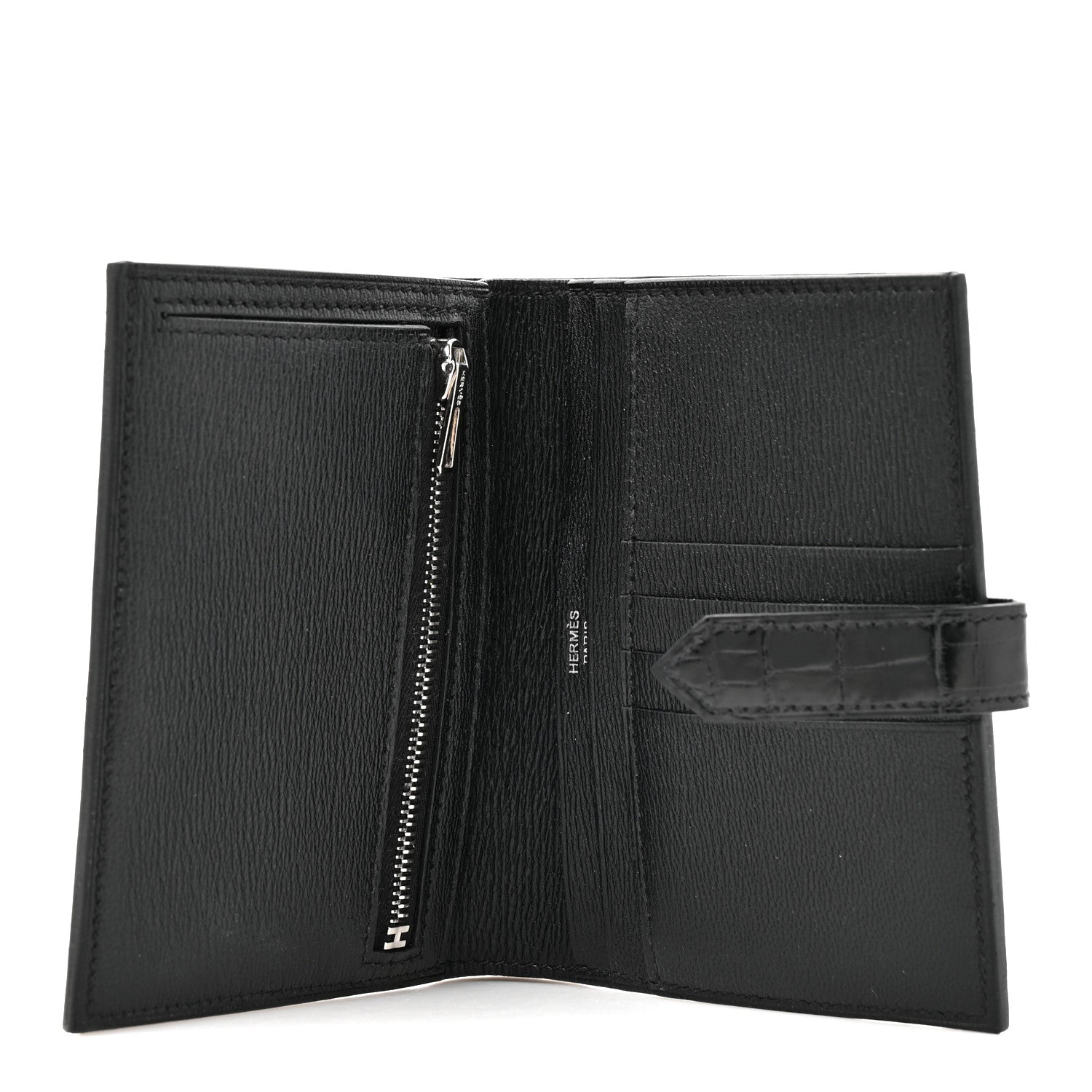Hermes Shiny Alligator Bearn Compact Wallet Black 1838888