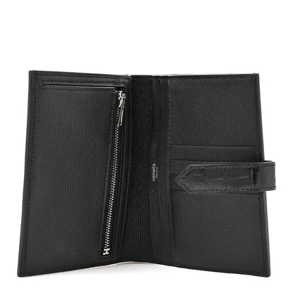 Hermes Shiny Alligator Bearn Compact Wallet Black 5 of 9