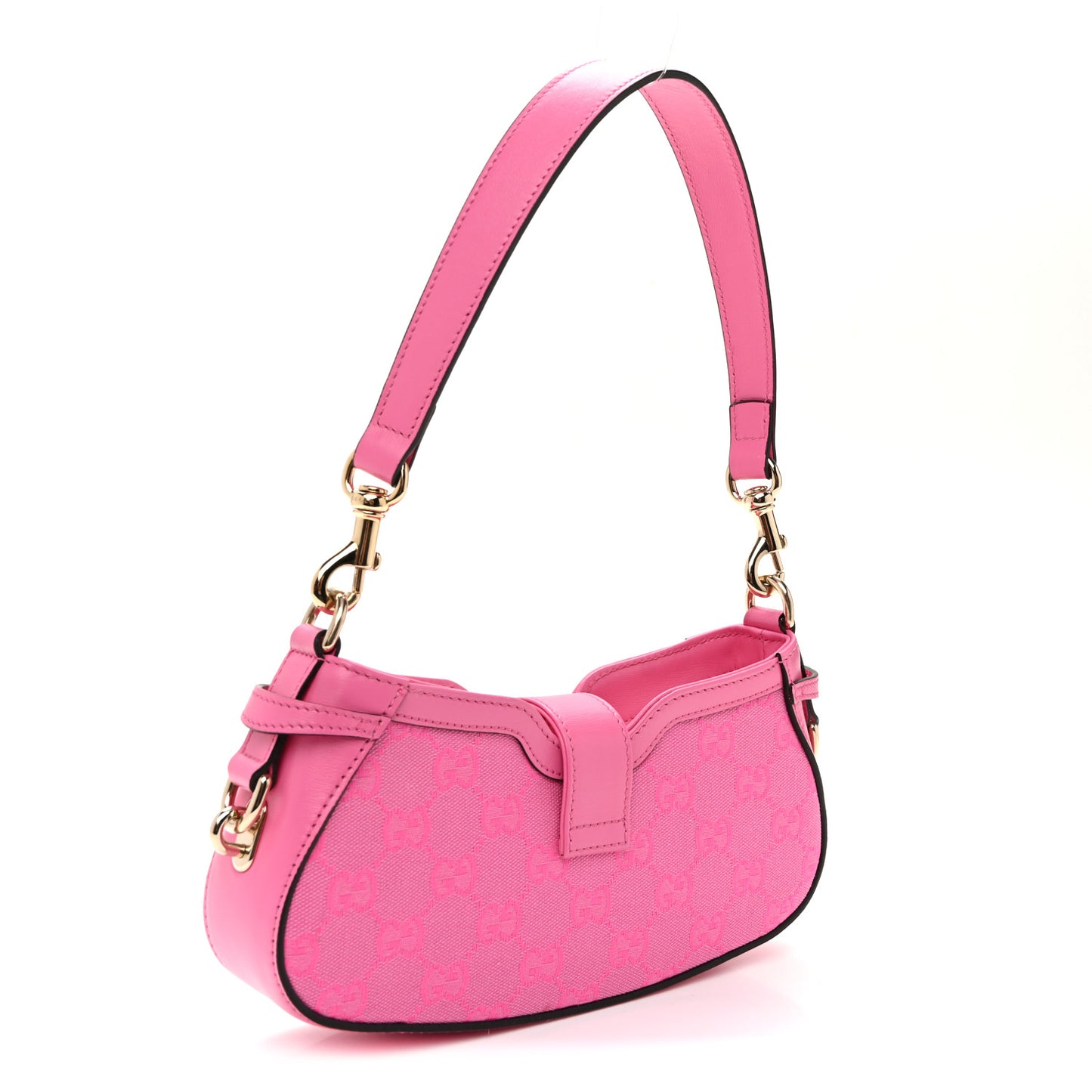 Calfskin Monogram Mini Moon Side Shoulder Bag Pink