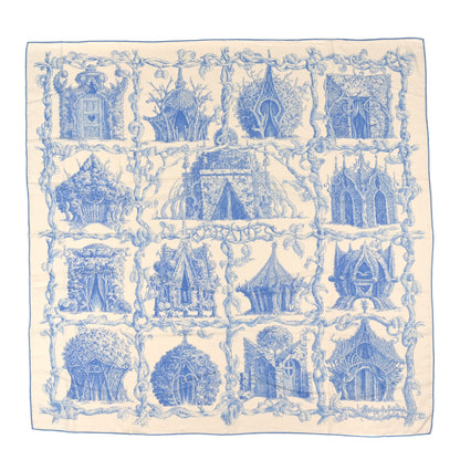 Hermes Cashmere Silk Les Cabanes Shawl 140 White Bleu Ciel 1 of 3
