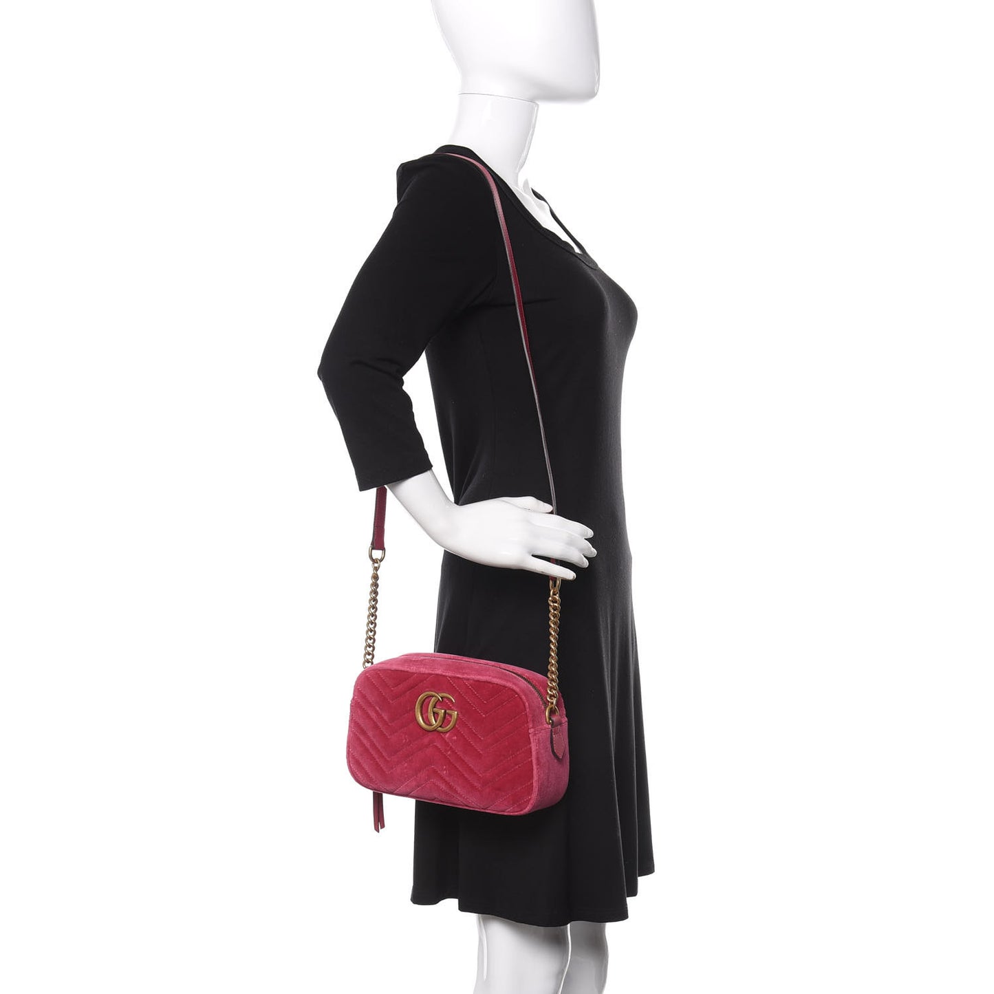 Velvet Matelasse Small GG Marmont Chain Shoulder Bag Light Raspberry Rose