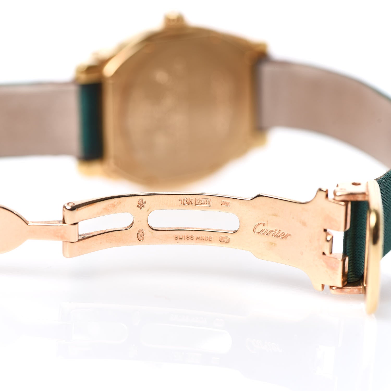 Cartier 18K Yellow Gold Satin Diamond 26mm Tortue Chinoise Quartz Watch Green 8 of 9