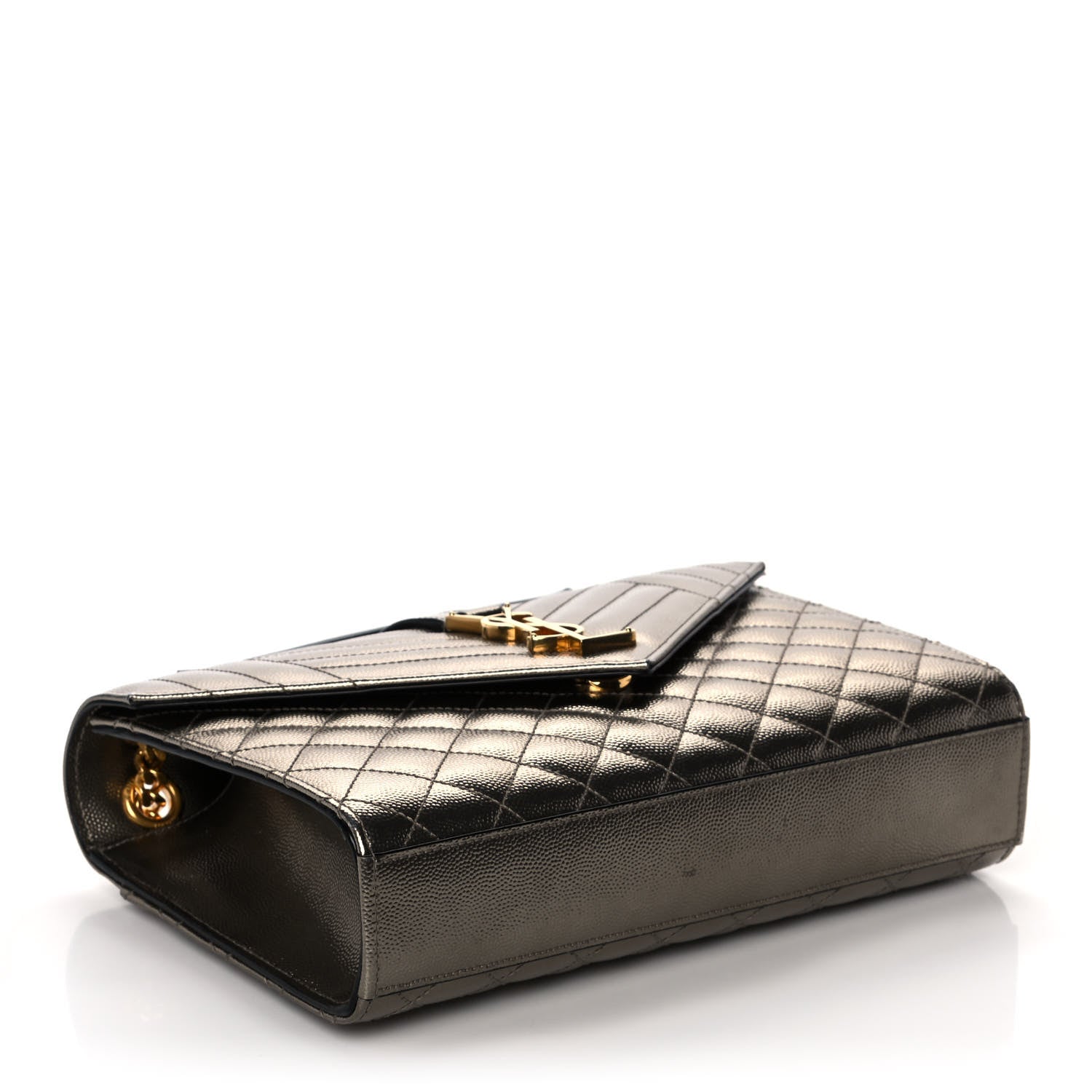 Saint Laurent Metallic Grain De Poudre Textured Mixed Matelasse Triquilt Medium Monogram Satchel Piombo 4 of 13