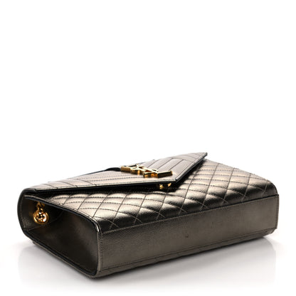 Saint Laurent Metallic Grain De Poudre Textured Mixed Matelasse Triquilt Medium Monogram Satchel Piombo 4 of 13