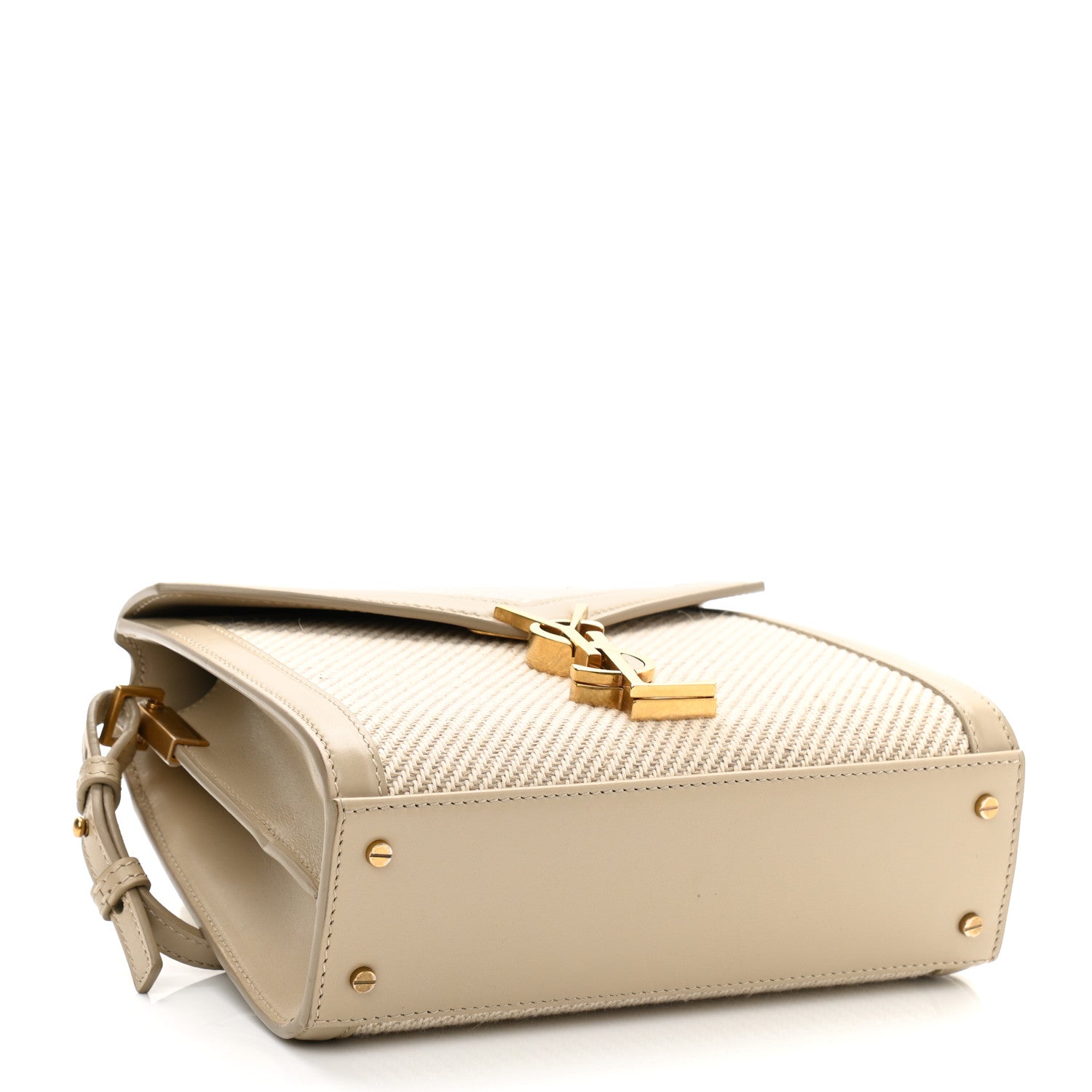 Saint Laurent Canvas Calfskin Mini Classic Monogram Cassandra Top Handle Tan Natural 4 of 13