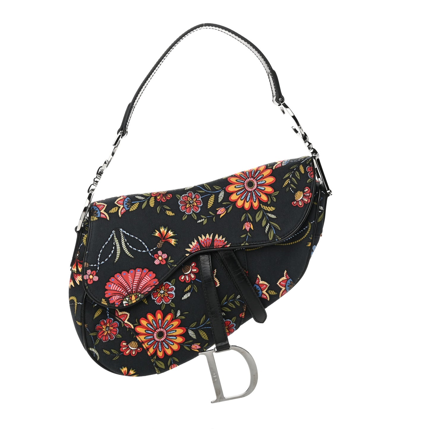 Canvas Floral Saddle Bag Black