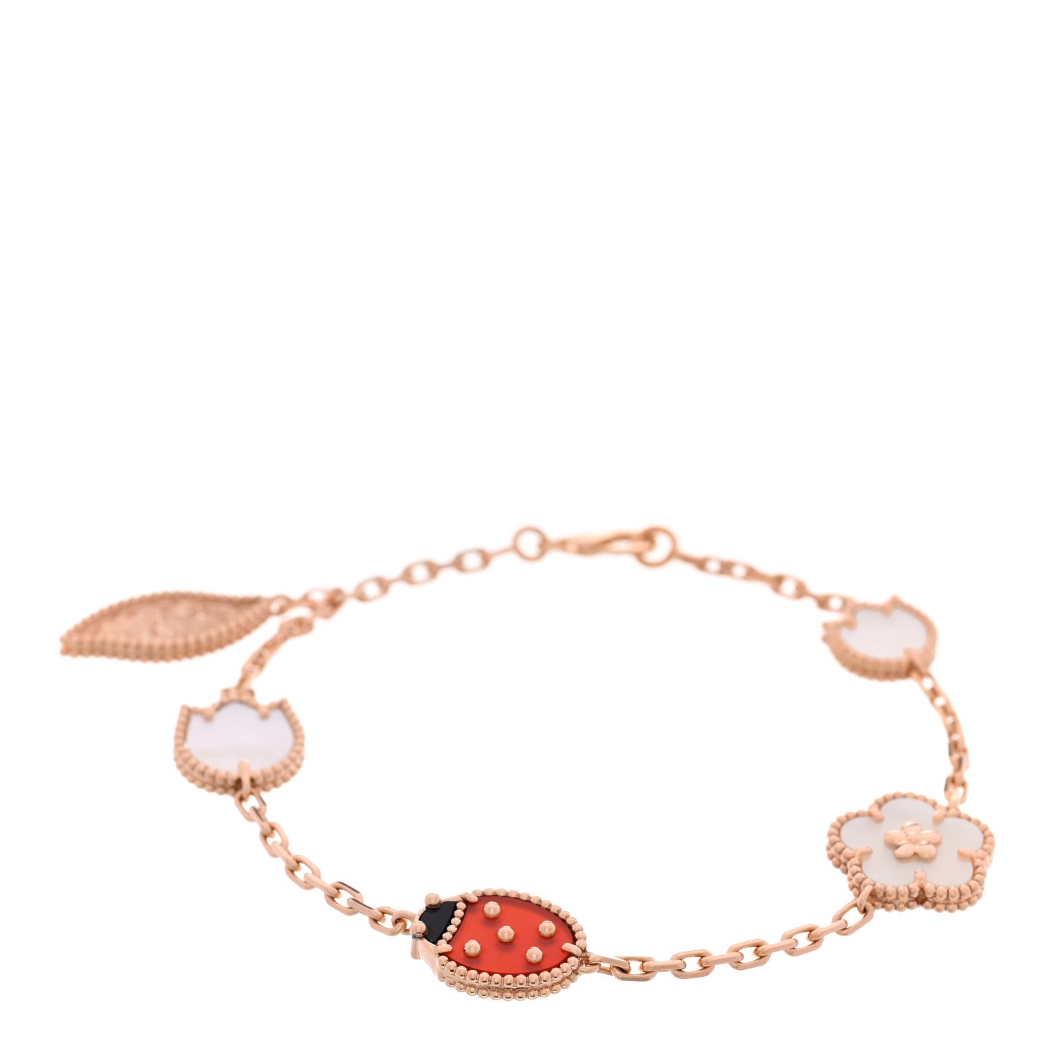 Van Cleef & Arpels 18K Rose Gold Carnelian Mother of Pearl Onyx 5 Motifs Lucky Spring Bracelet 1 of 5