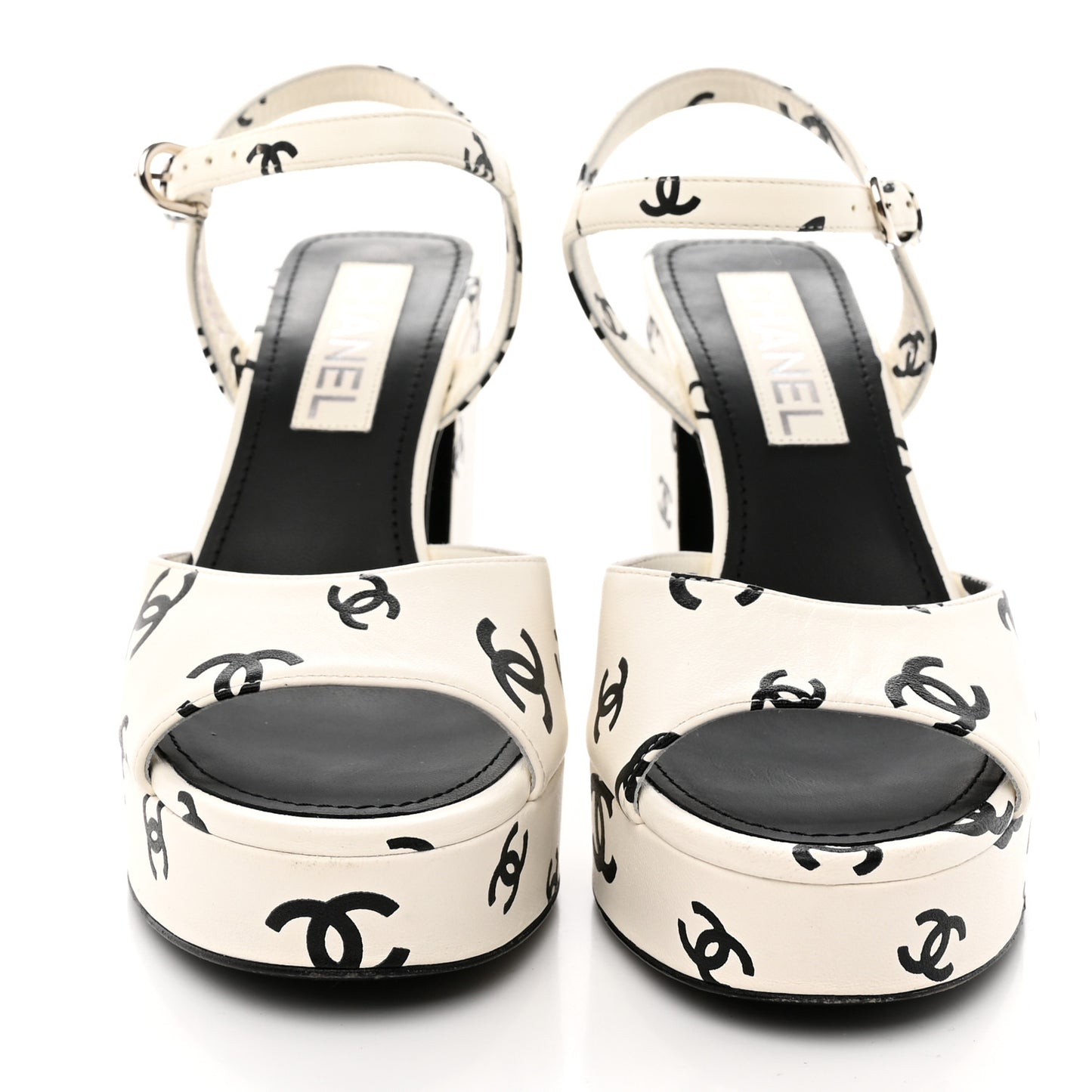 Printed Lambskin Coco Beach Platform Sandals 37 White Black