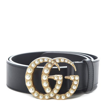 Gucci Moon Calfskin Pearl Double G 40mm Belt 90 36 Black Cream 1 of 7