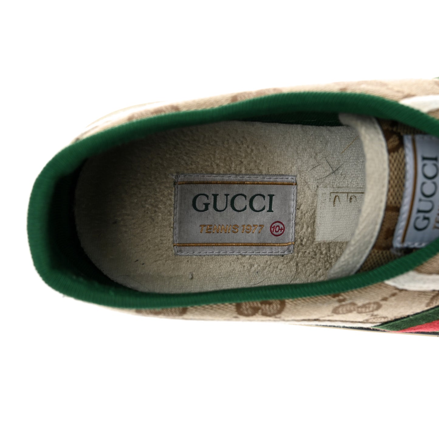 GG Monogram Web Mens 1977 Tennis Sneakers 10.5 Beige Ebony Mystic White