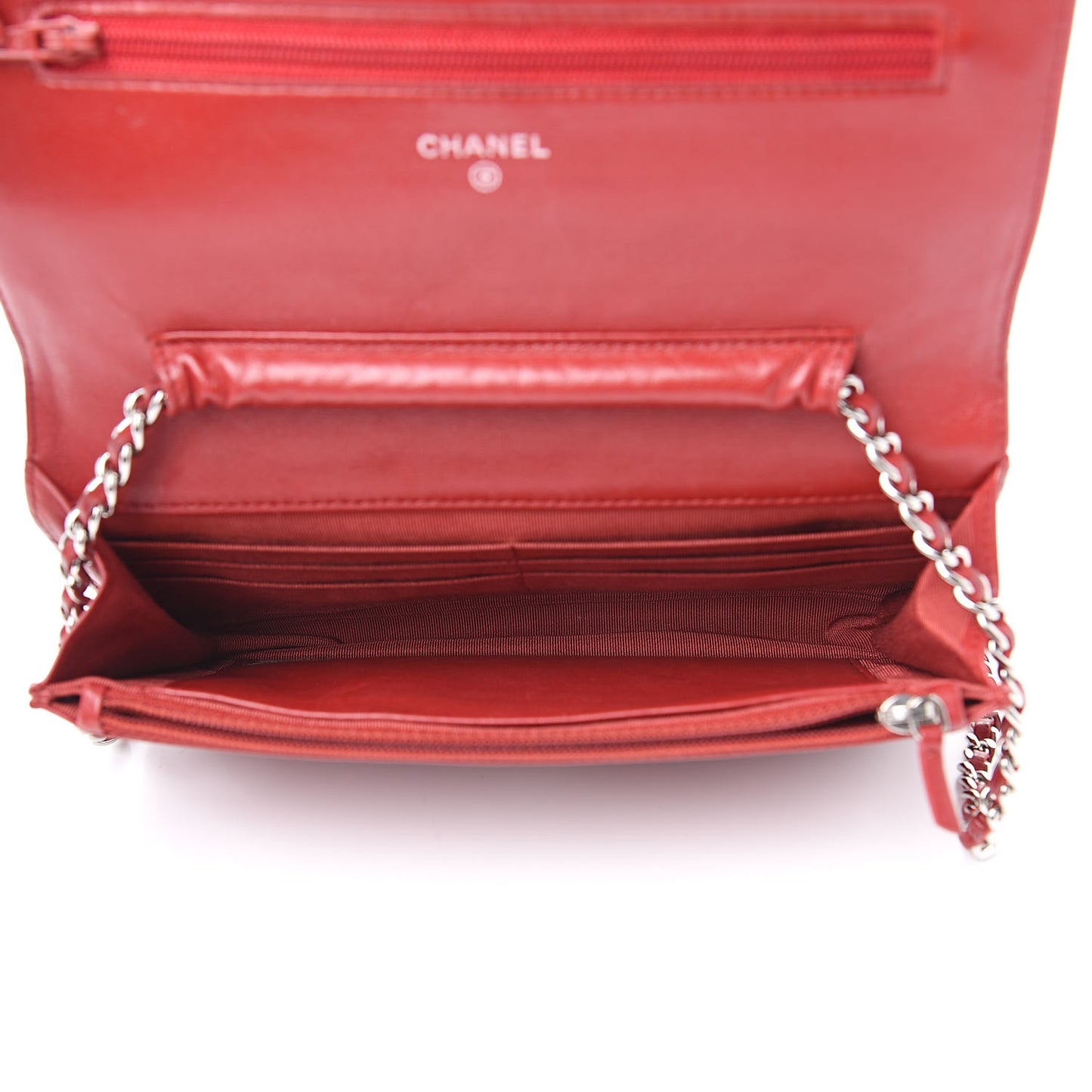 Lambskin Quilted Wallet On Chain WOC Red