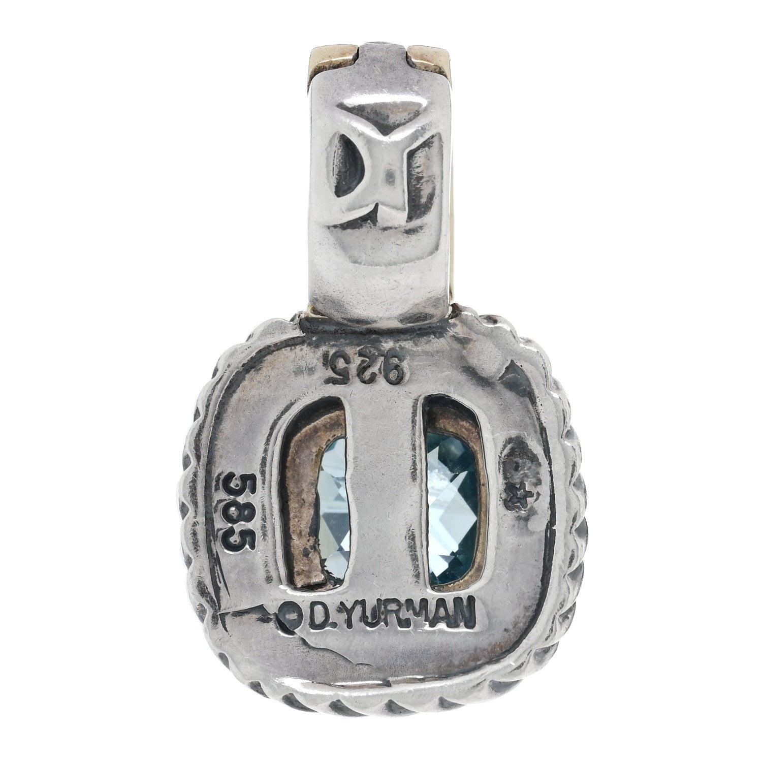 David Yurman Sterling Silver 14K Yellow Gold Blue Topaz 7mm Albion Enhancer Pendant 3 of 3