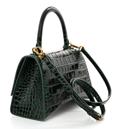 Balenciaga Shiny Calfskin Crocodile Embossed Small Hourglass Top Handle Bag Forest Green 3 of 12