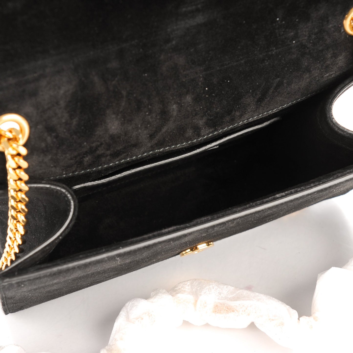 Suede Fringe Small Monogram Satchel Black