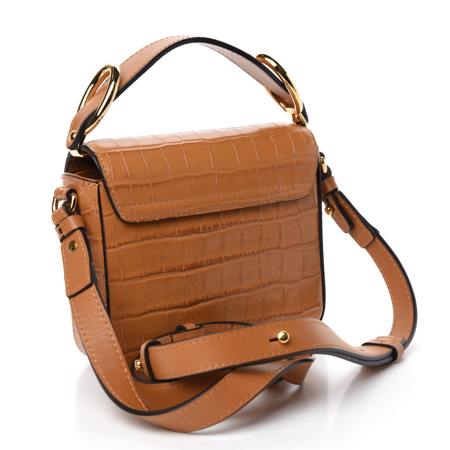 Calfskin Crocodile Embossed Mini C Double Carry Autumnal Brown