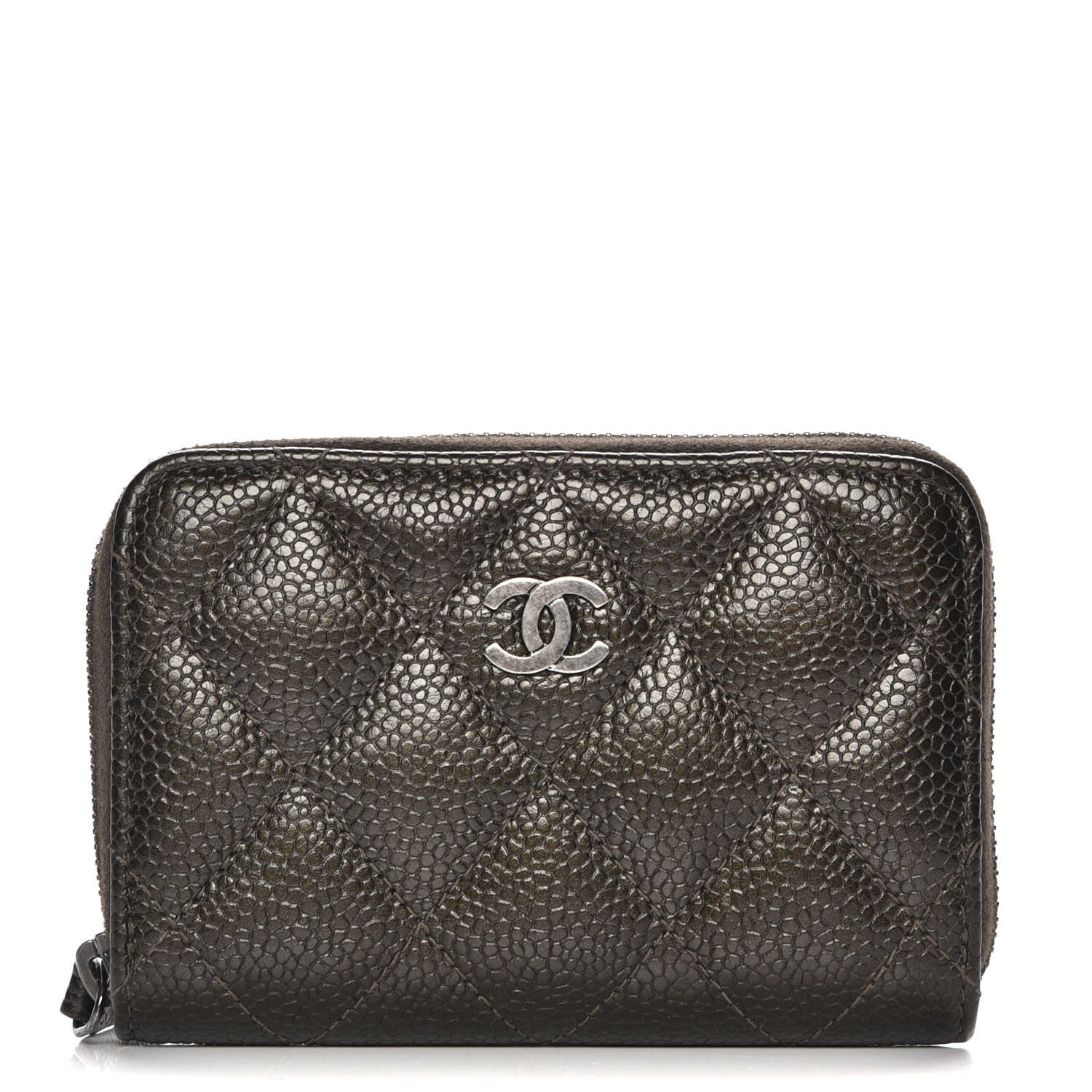 Chanel Metallic Caviar Quilted Zip Coin Purse Dark Charcoal 1 of 7