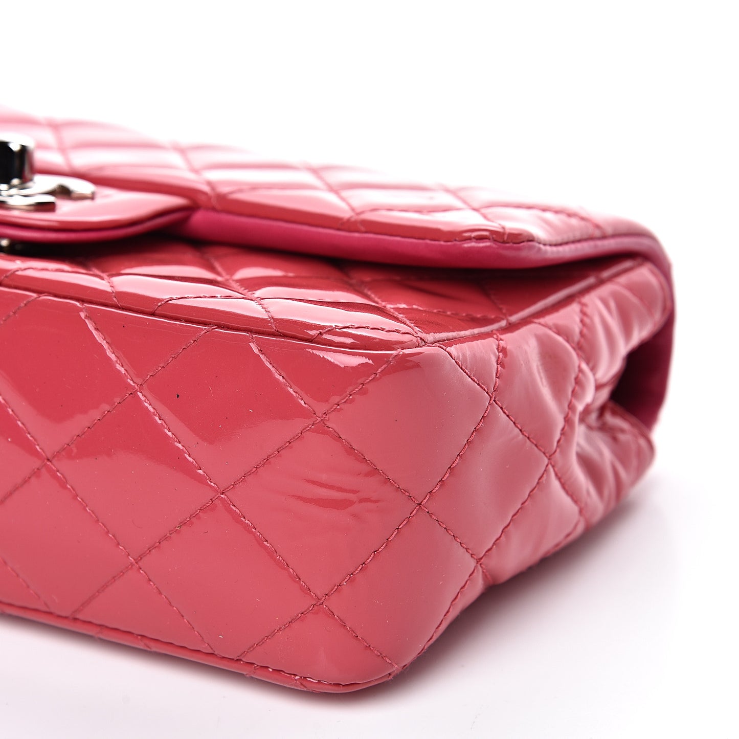 Patent Calfskin Quilted Mini Rectangular Flap Pink