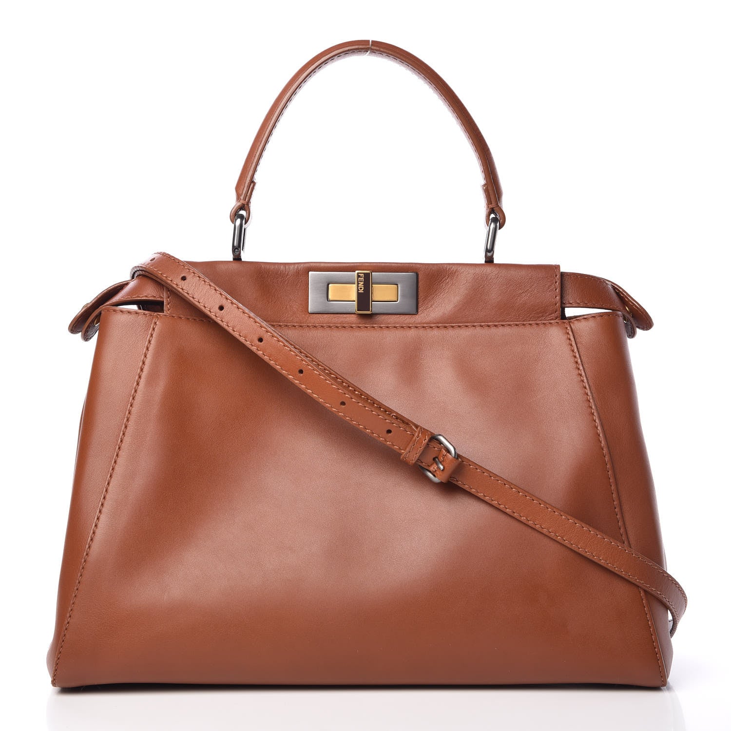Fendi Vitello Suede Medium Peekaboo Iconic Satchel Cuoio Rame Moro 3 of 17