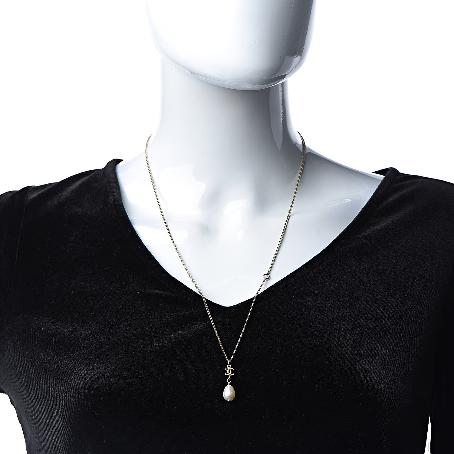 Chanel Pearl CC Drop Necklace Light Gold 2 of 4