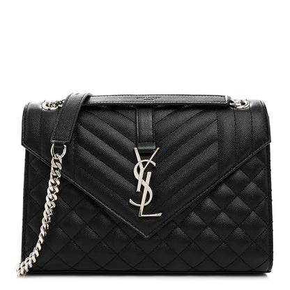 Saint Laurent Grain De Poudre Textured Mixed Matelasse Triquilt Medium Monogram Satchel Black 1 of 11