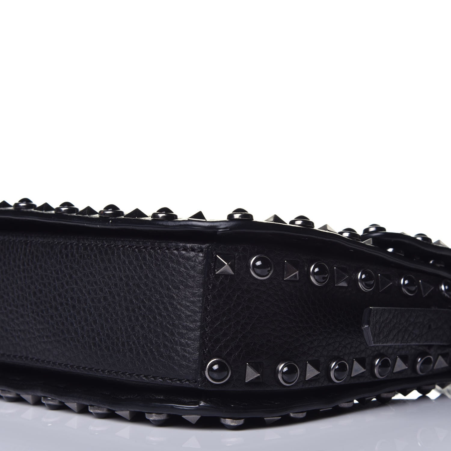 Valentino Garavani Pebbled Calfskin Onyx Medium Rockstud Rolling Flap Saddle Bag Black 8 of 8