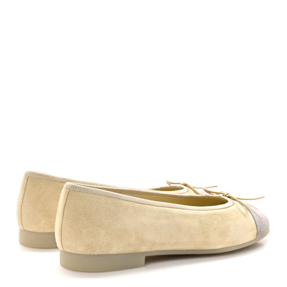 Chanel Suede Cap Toe CC Ballerina Flats 37 Light Yellow Grey 5 of 10