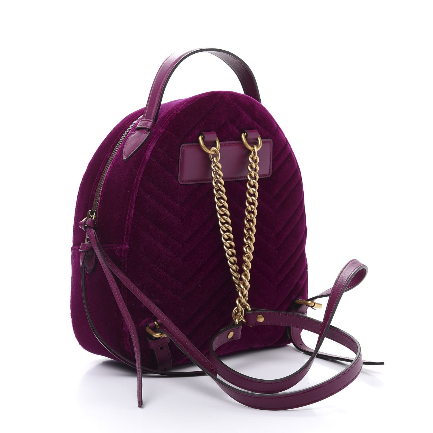 Gucci Velvet Matelasse GG Marmont Dome Backpack Fuchsia Violet Cyclamen 2 of 10