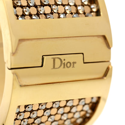 Christian Dior Metal Crystal Wide CD Cuff Bracelet Gold 4 of 6