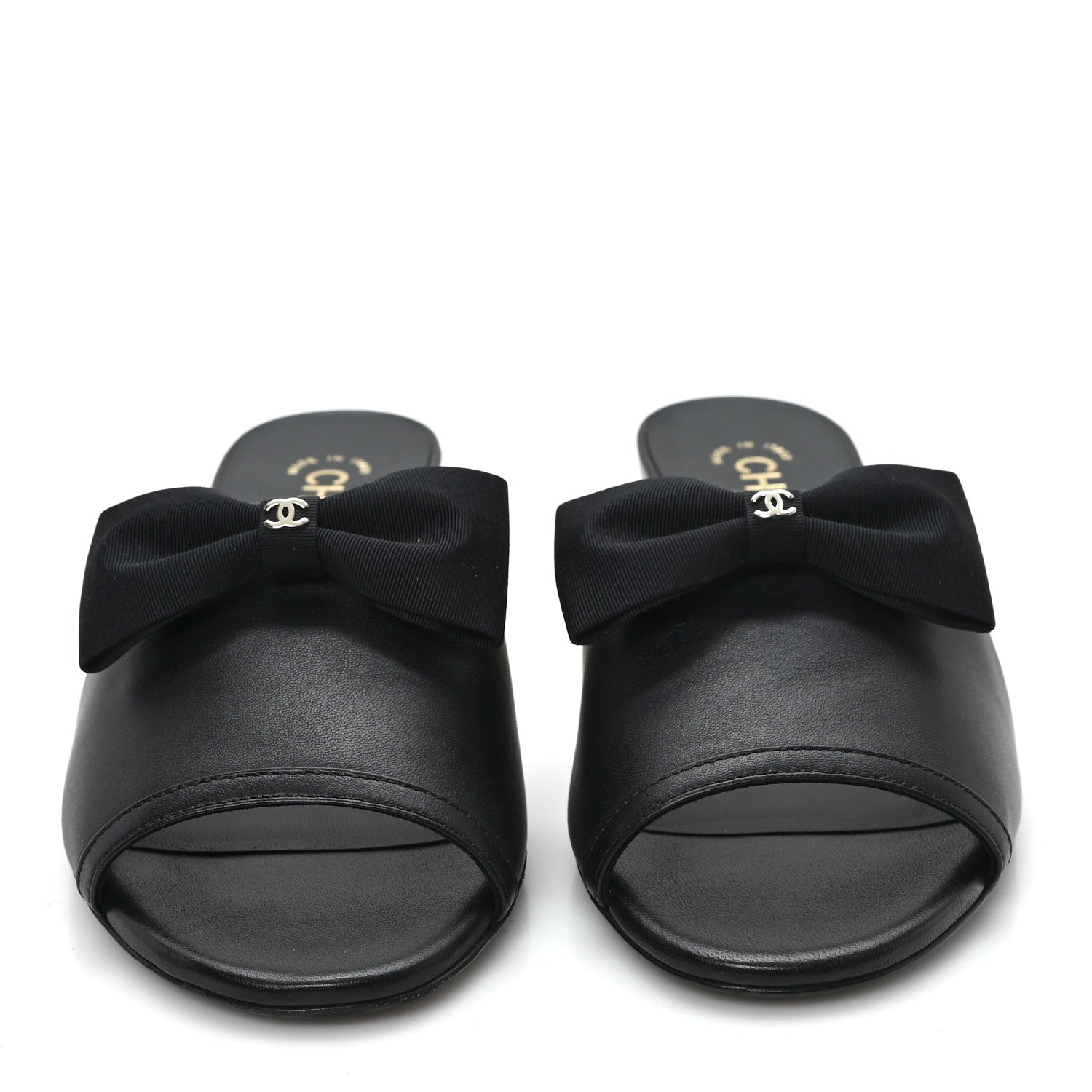 Chanel Lambskin Bow CC Mules 37.5 Black 3 of 10