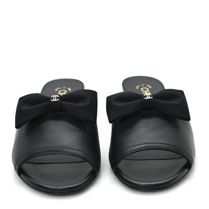 Chanel Lambskin Bow CC Mules 37.5 Black 3 of 10