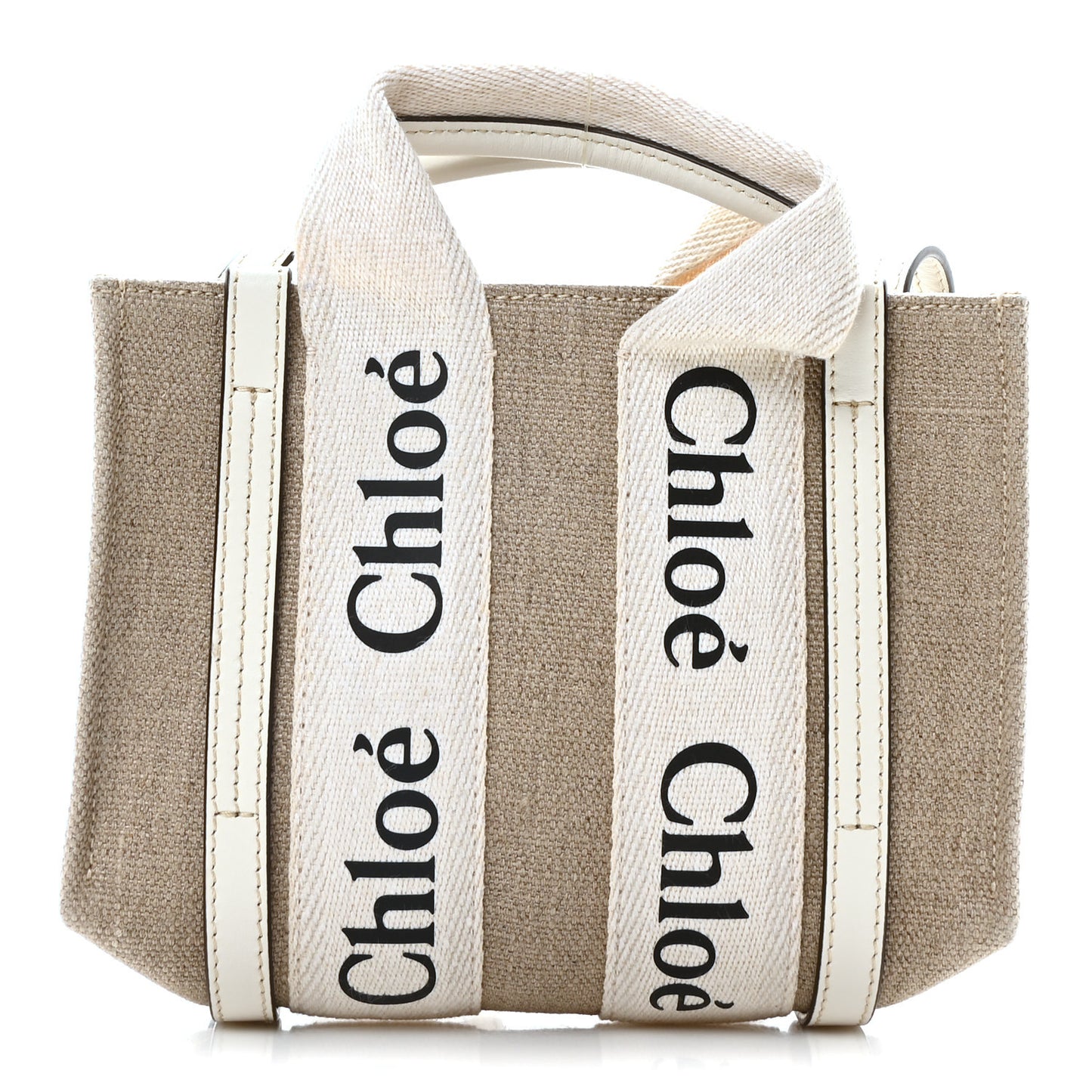 Cotton Calfskin Nano Woody Ribbon Tote With Strap White