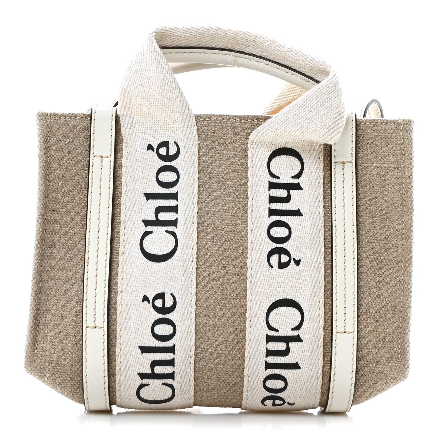 Chloe Cotton Calfskin Nano Woody Ribbon Tote With Strap White 1 of 10