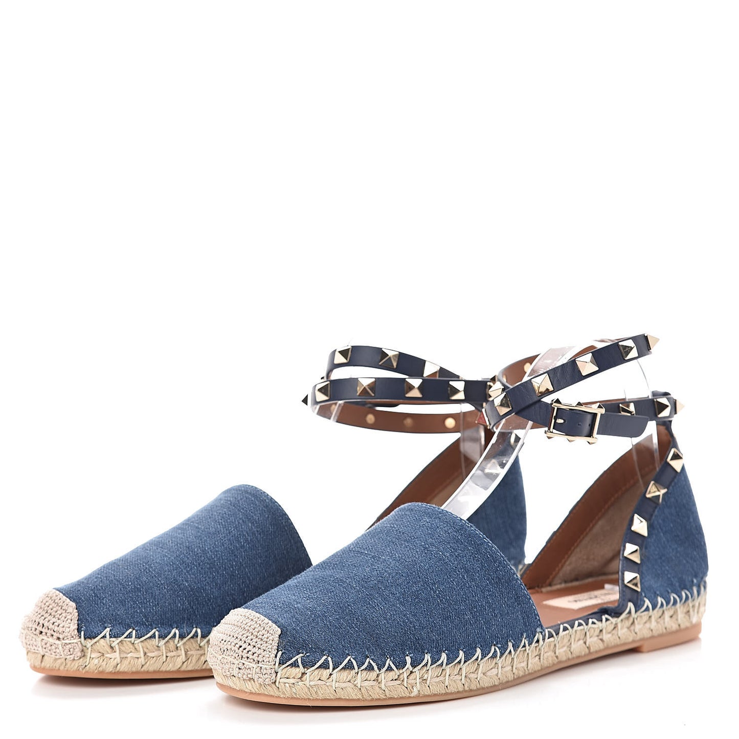 Denim Rockstud Ankle Wrap Espadrille 20mm Flats 39 Light Denim