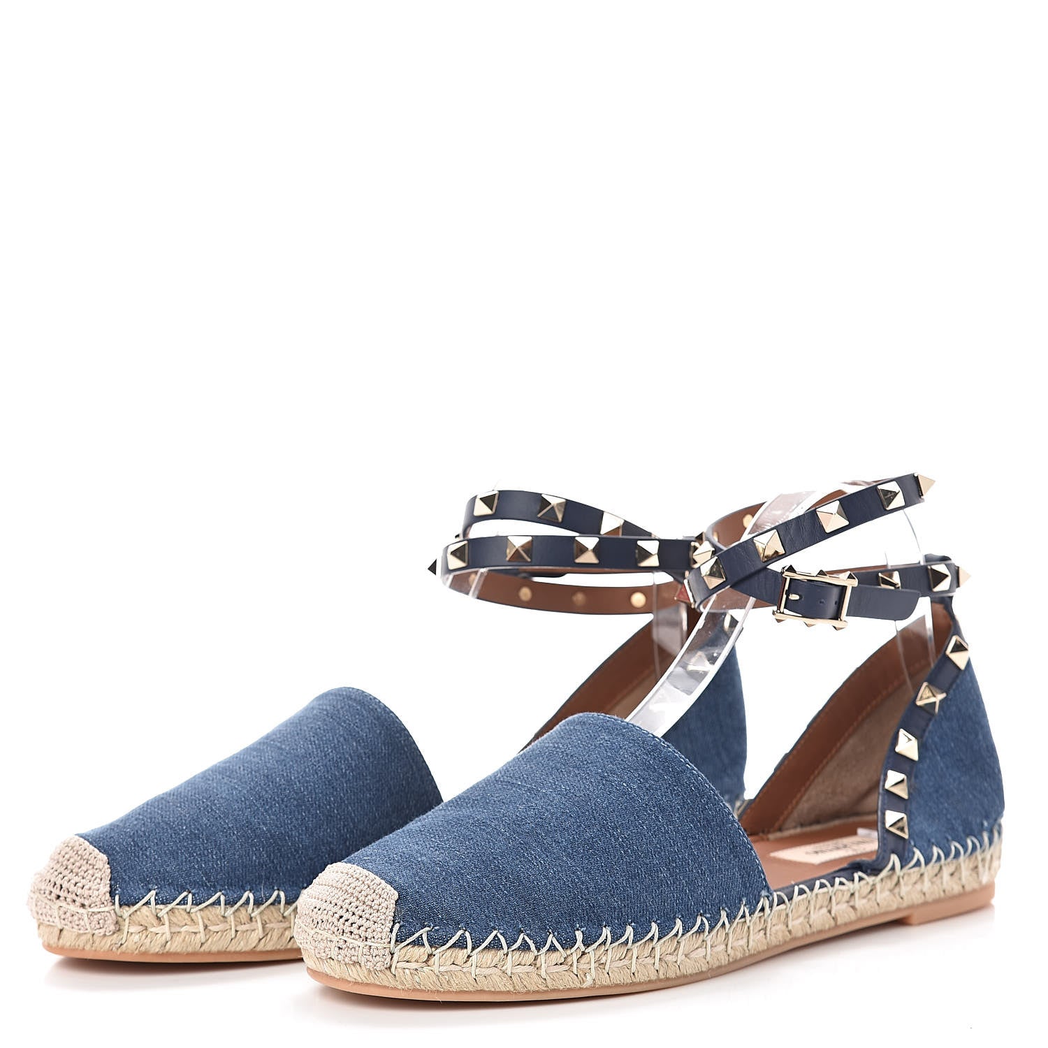 Valentino Garavani Denim Rockstud Ankle Wrap Espadrille 20mm Flats 39 Light Denim 3 of 8