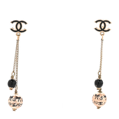 Chanel Enamel Beaded CC Drop Earrings Black Gold 1 of 4