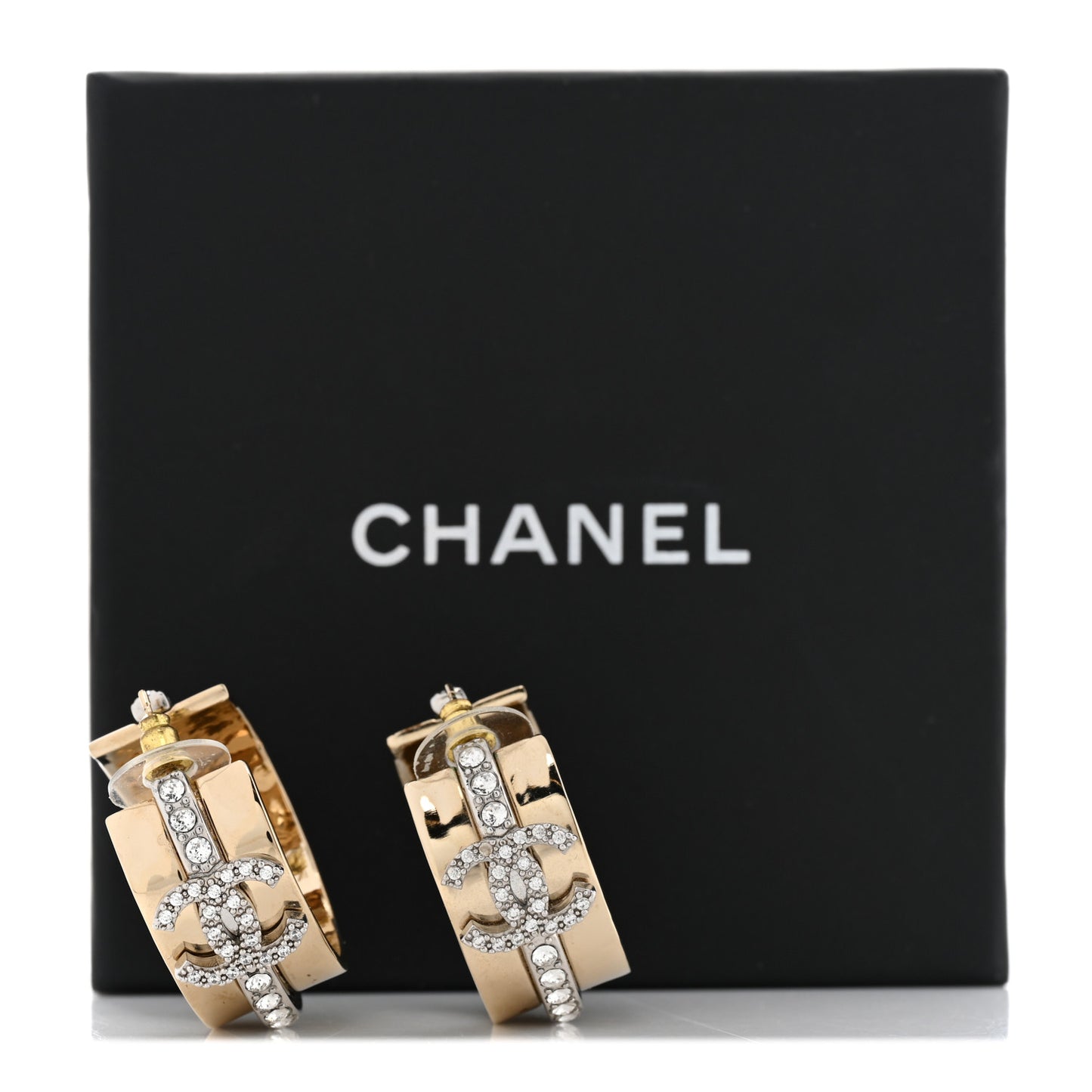 Metal Crystal CC Hoop Earrings Gold Silver