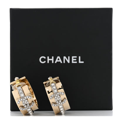 Chanel Metal Crystal CC Hoop Earrings Gold Silver 8 of 8