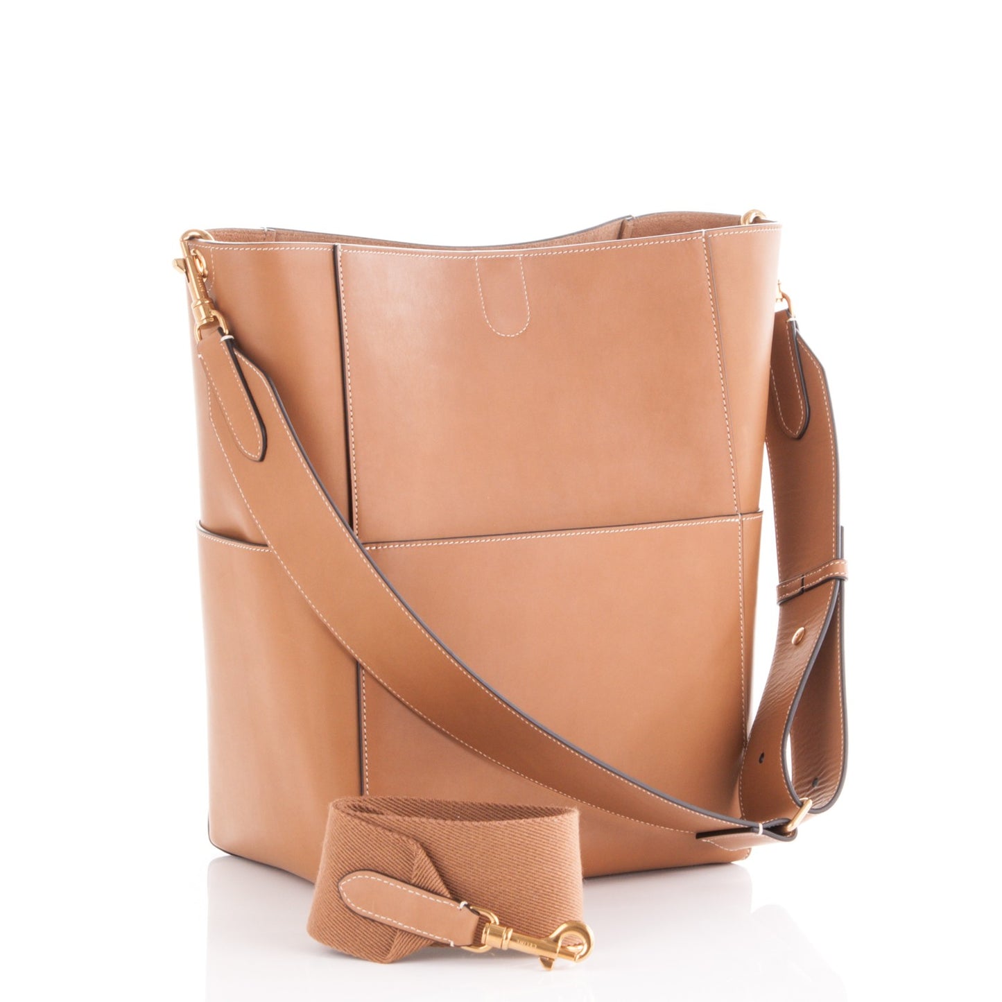 Natural Calfskin Sangle Bucket Bag Light Camel