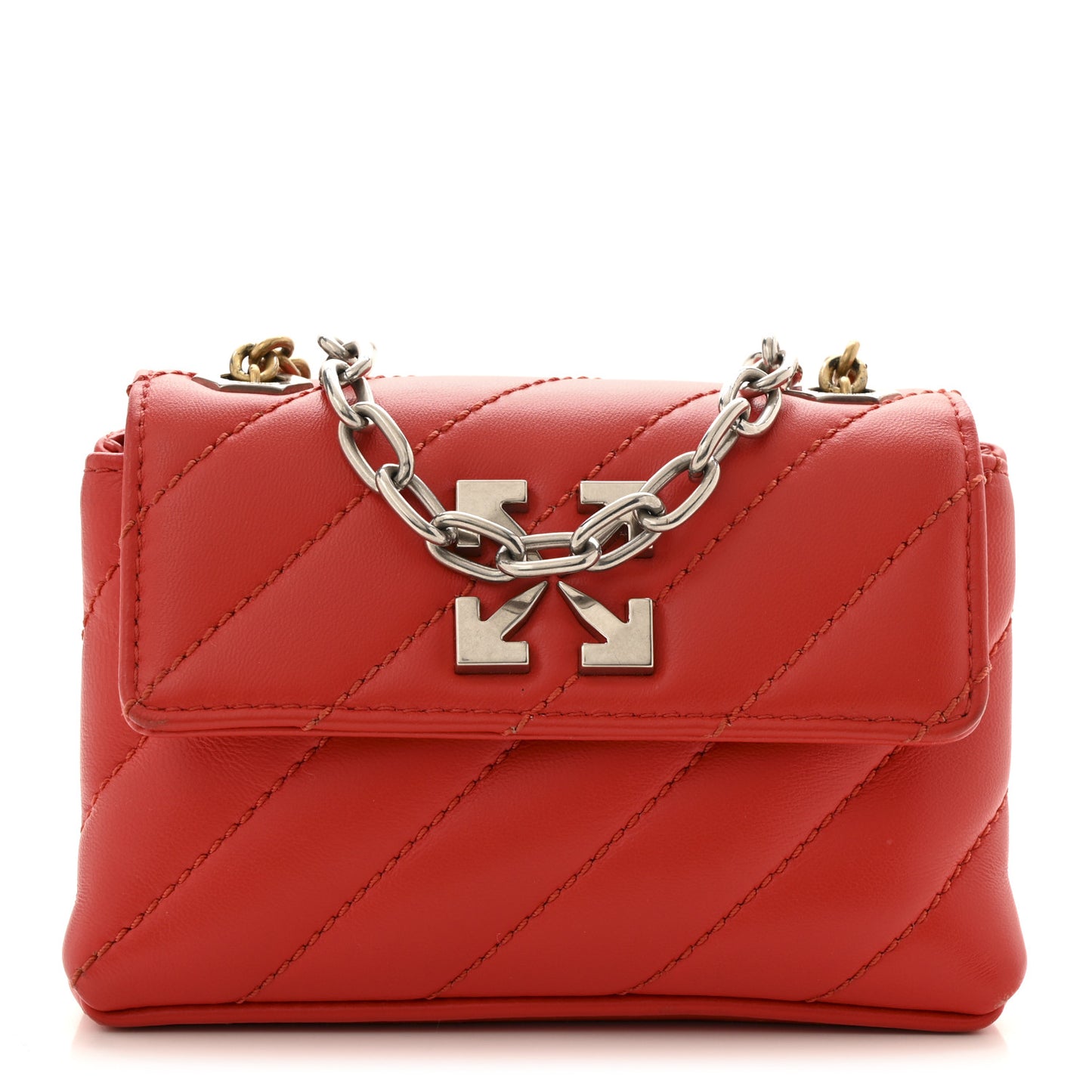 Calfskin Diagonal Quilted Jackhammer 17 Shoulder Bag Red