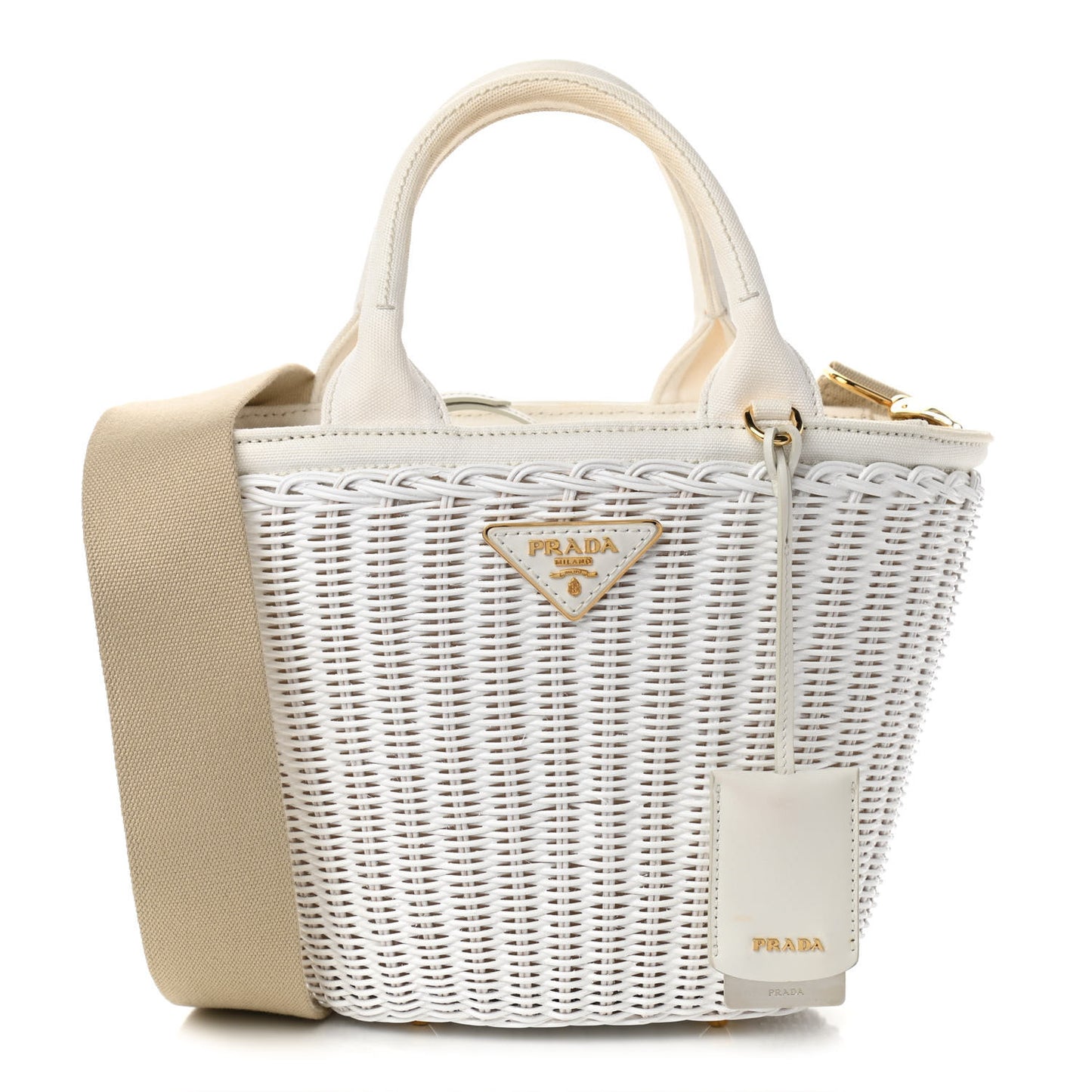 Wicker Canvas Shoulder Bag White