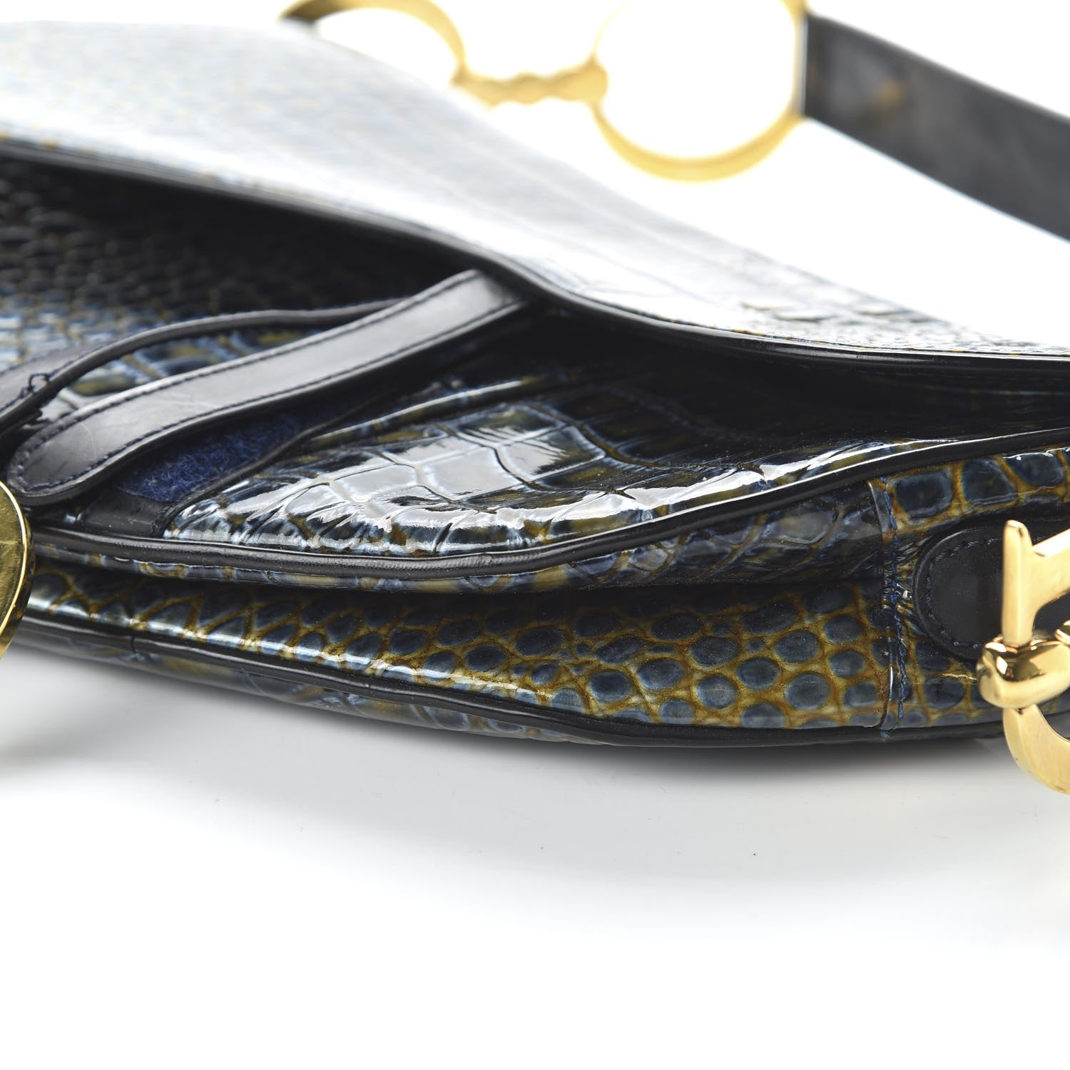 Christian Dior Patent Crocodile Embossed Calfskin Saddle Bag Blue 7 of 11