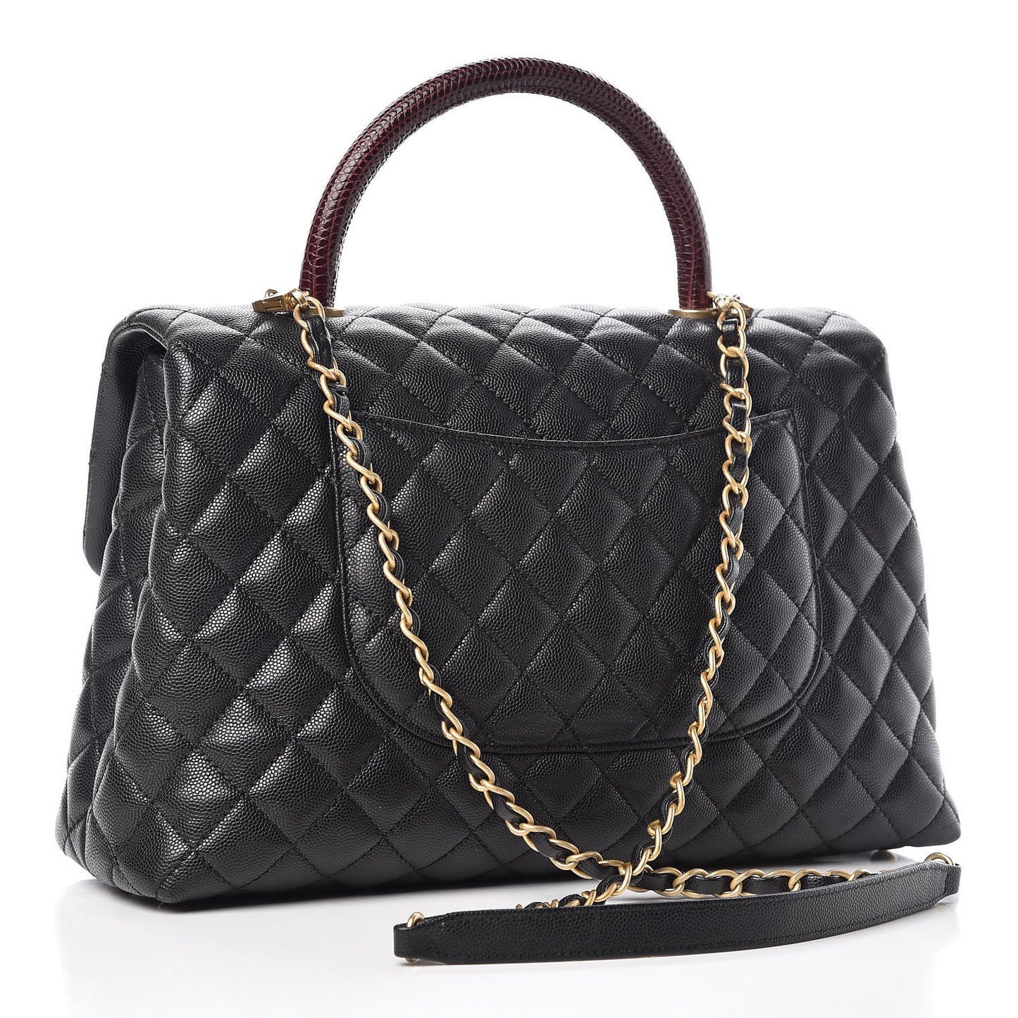 Caviar Lizard Quilted Medium Coco Handle Flap Black