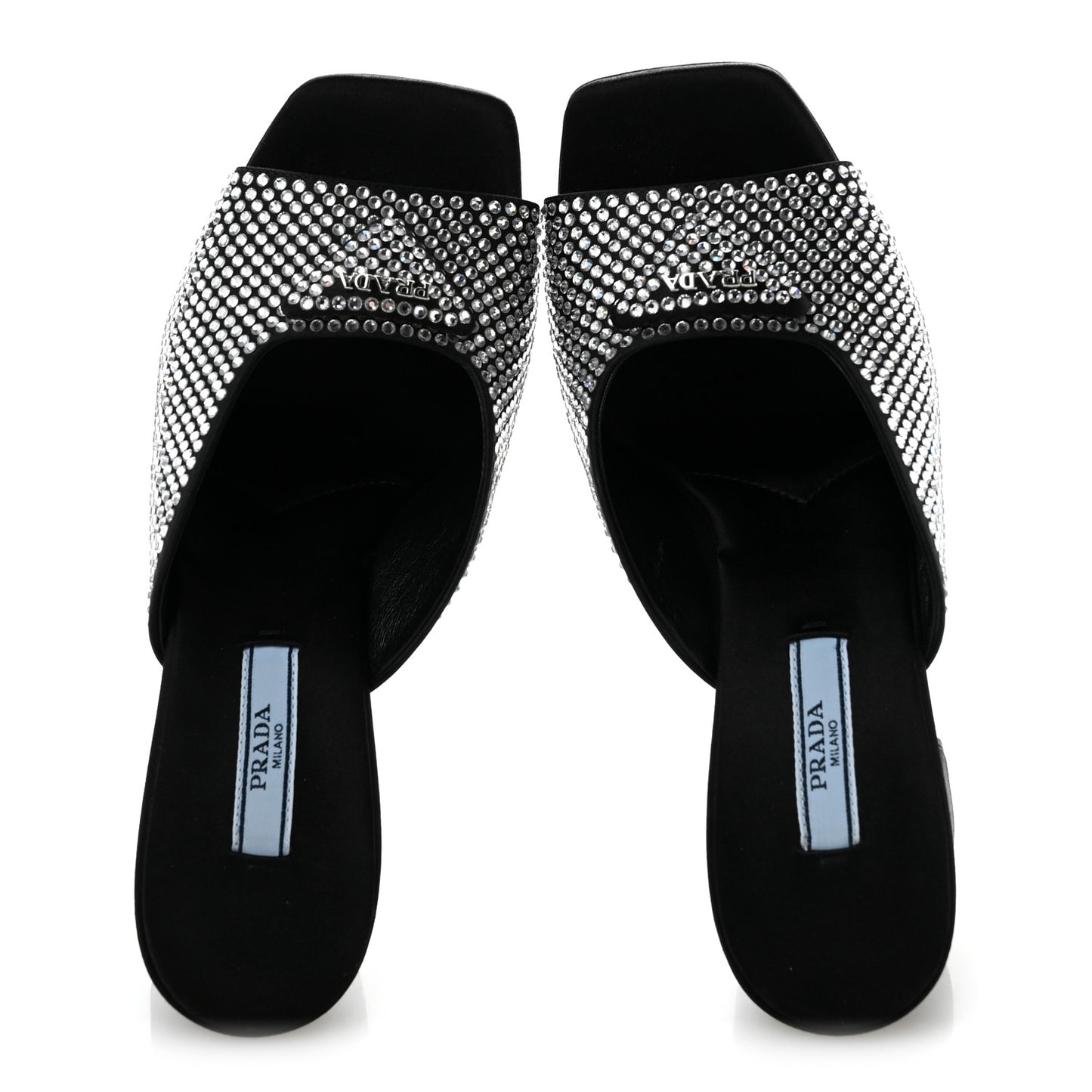 Satin Crystal Logo 90mm Slide Sandals 36 Cristal
