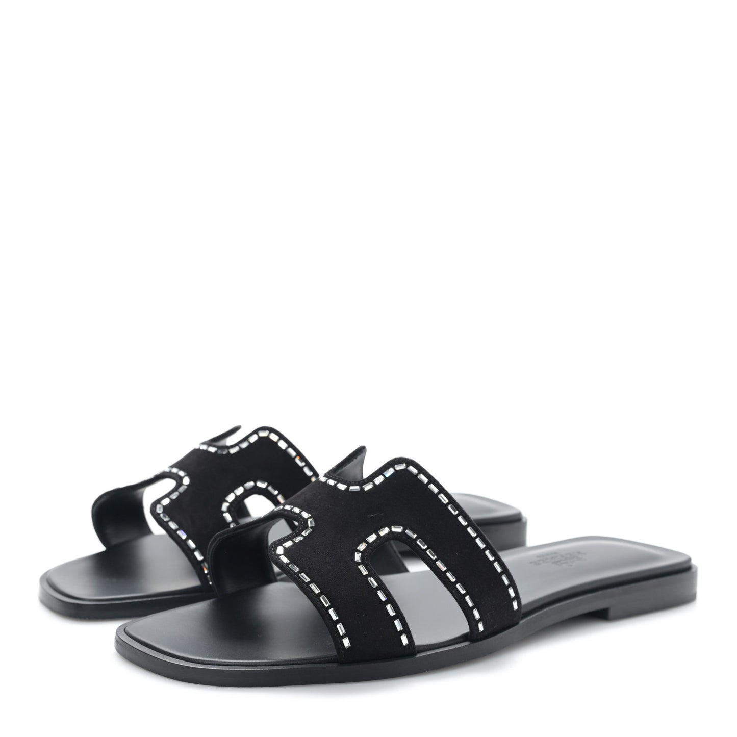 Calfskin Crystal Embellished Oran Sandals 37 Black