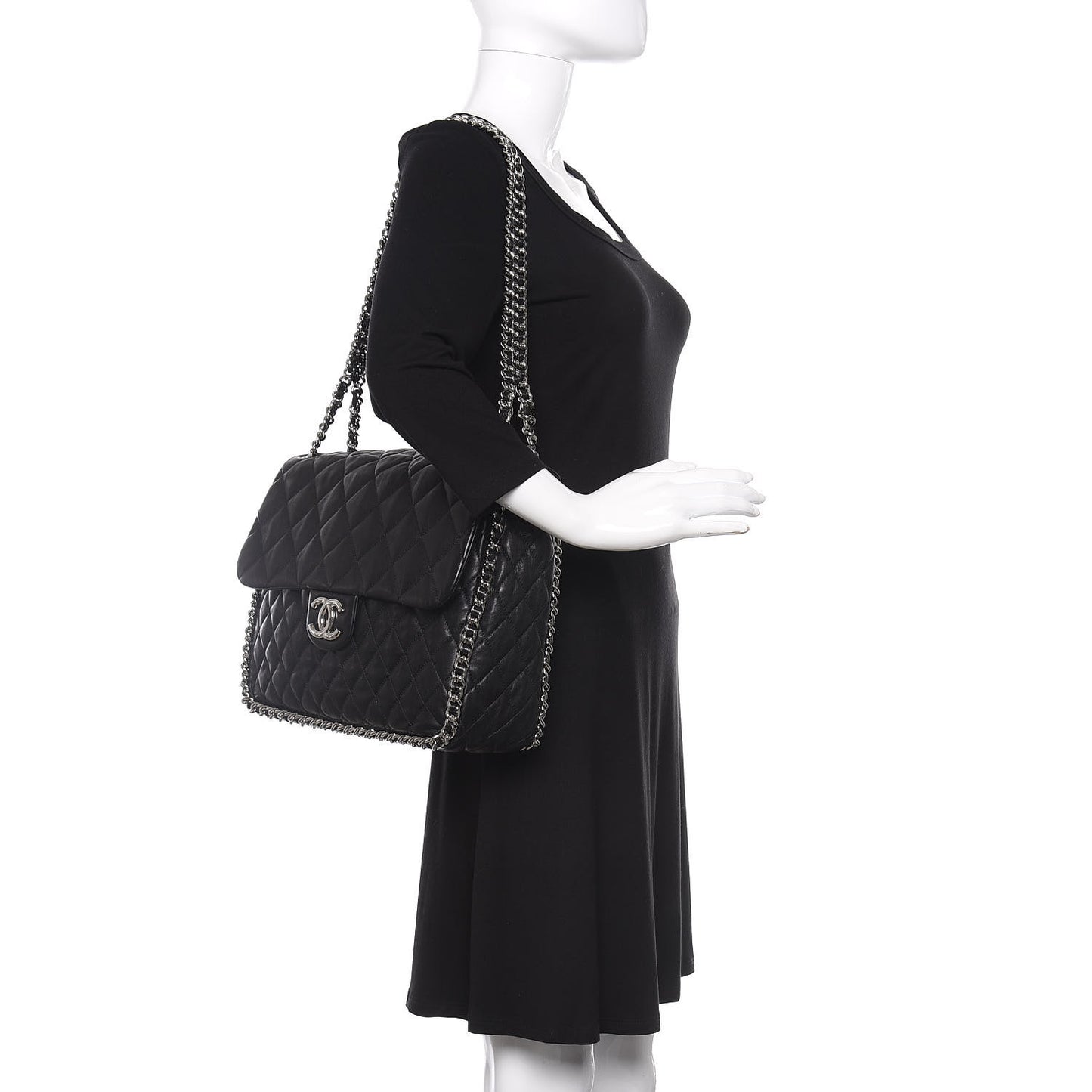Washed Lambskin Quilted Maxi Chain Around Flap Black