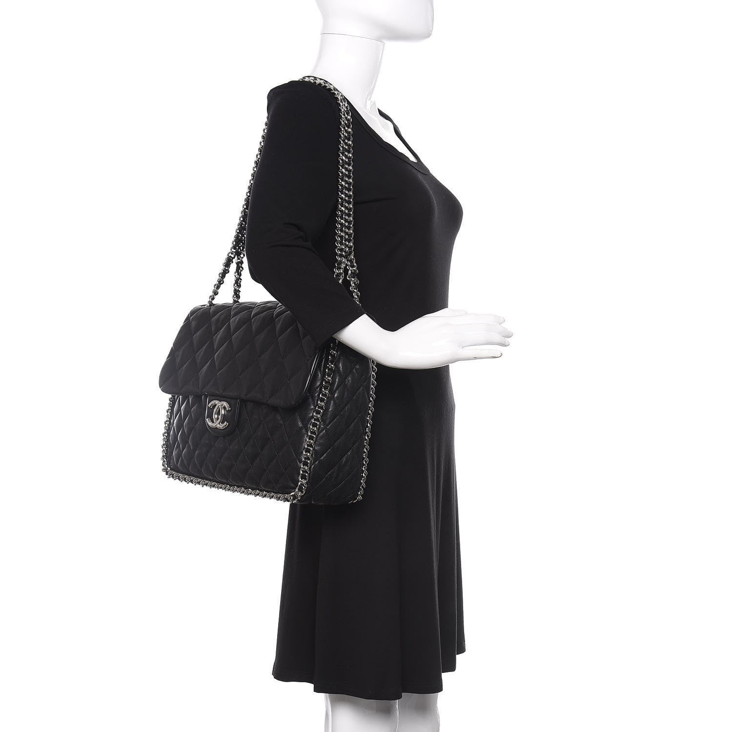 Chanel Washed Lambskin Quilted Maxi Chain Around Flap Black 2 of 9