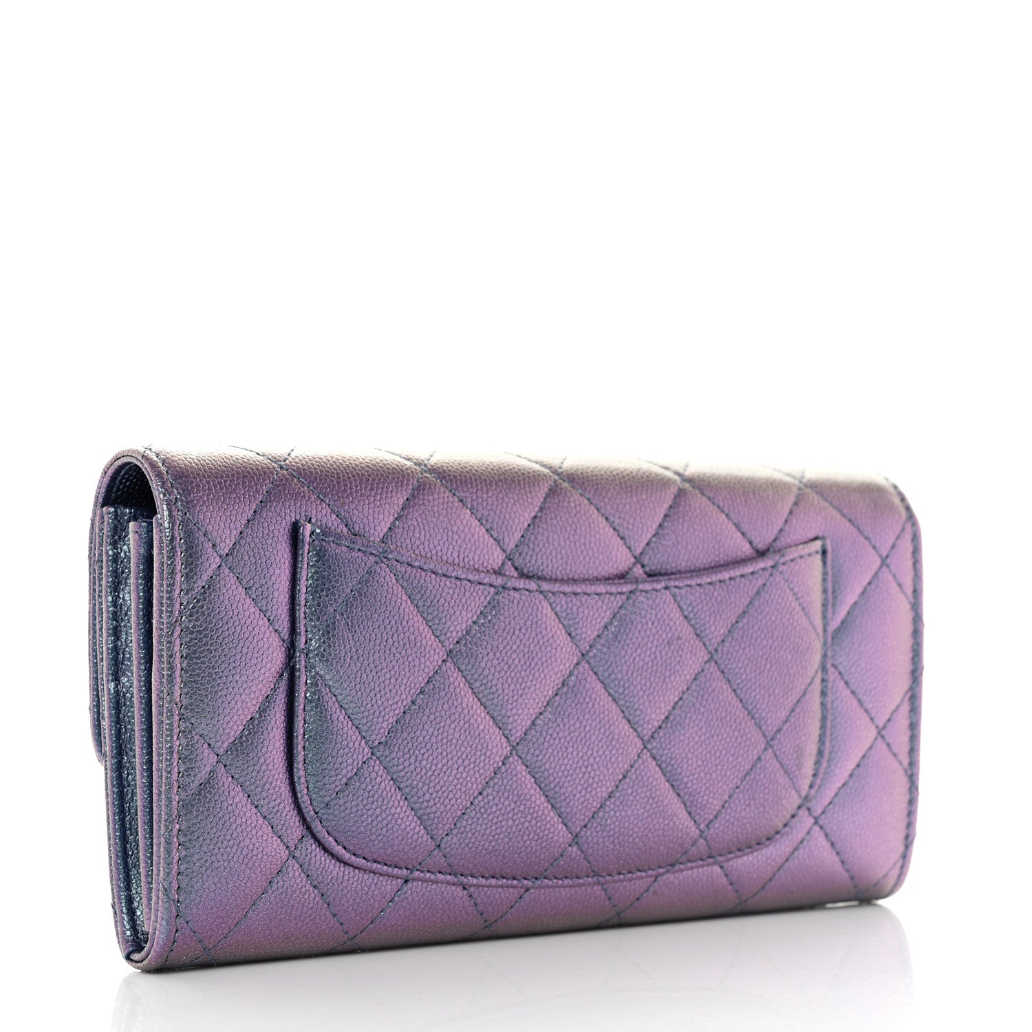 Chanel Iridescent Caviar Quilted Large Gusset Flap Wallet Dark Blue 3 of 12