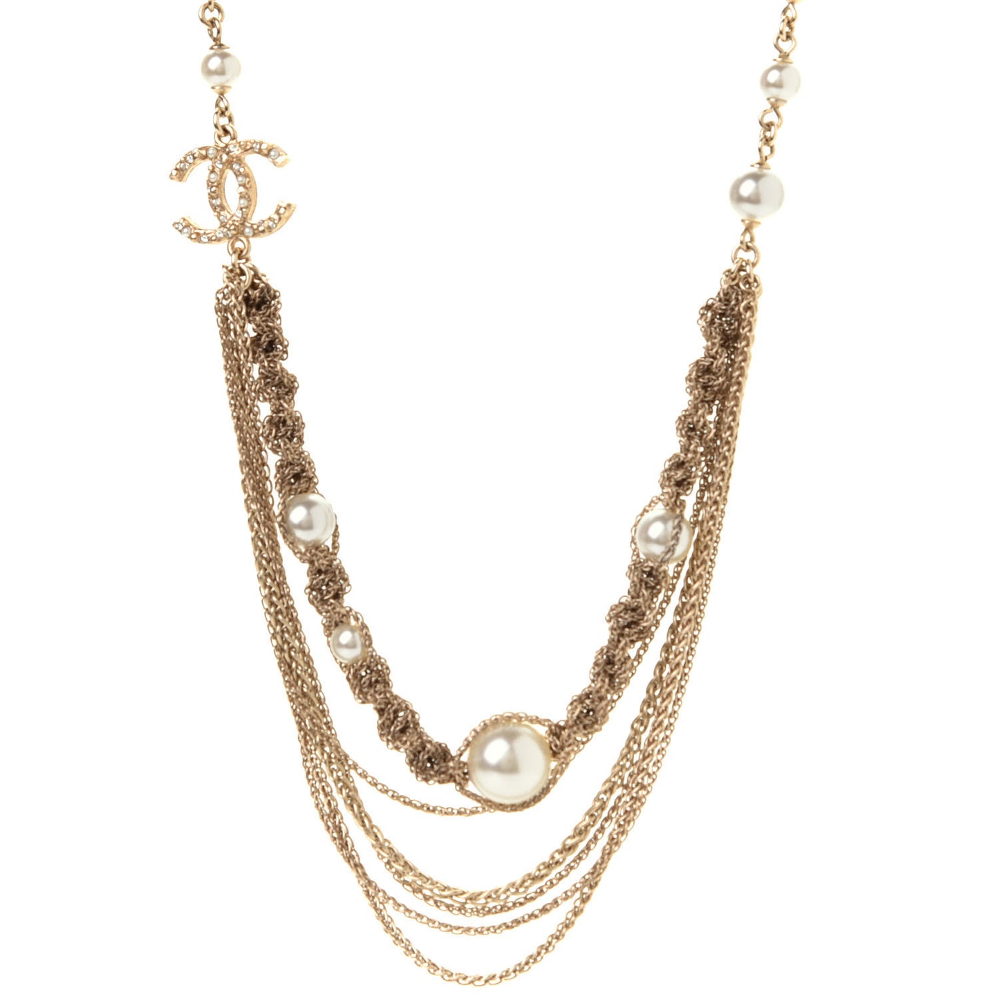 Pearl Multi Strand CC Caged Short Necklace Gold
