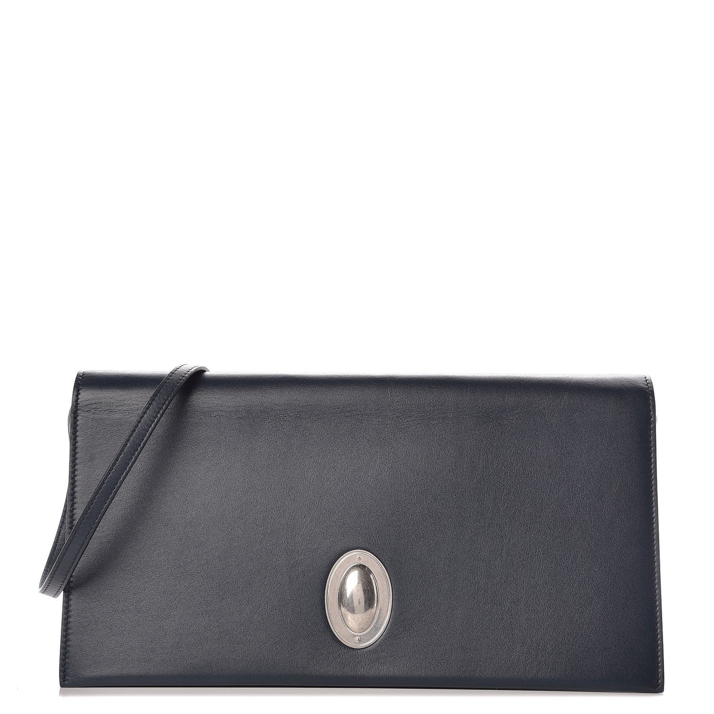 Smooth Calfskin Oval Clutch Navy