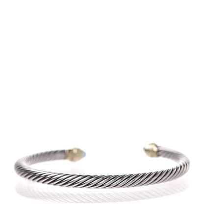 David Yurman Sterling Silver 14K Yellow Gold Blue Topaz 5mm Cable Classics Petite Color Bracelet 3 of 5